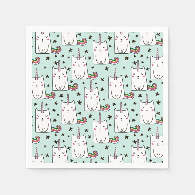Cute Hand Drawn Unicorn Cat Pattern Napkin (Front)