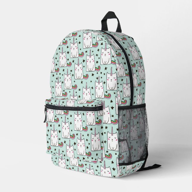 Cute Hand Drawn Unicorn Cat Pattern Printed Backpack (Back Corner Right)