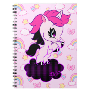 Cute Hand Drawn Unicorn Rainbow Notebook Pink