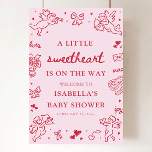 Cute Hand Drawn Valentine Baby Shower Welcome Sign