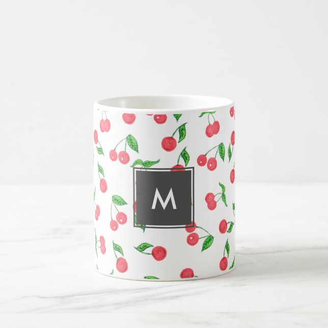 cute hand drawn watercolor cherry pattern coffee mug (Center)