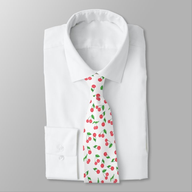 cute hand drawn watercolor cherry pattern tie (Tied)