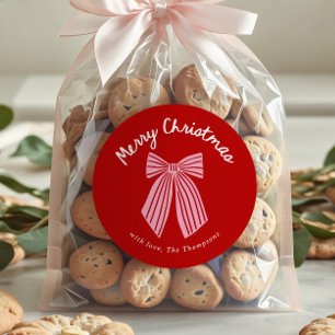 Cute Hand Drawn Whimsical Bow Christmas Classic Round Sticker