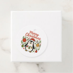 Cute Hand-Drawn Whimsical Penguin Christmas Favour Tags