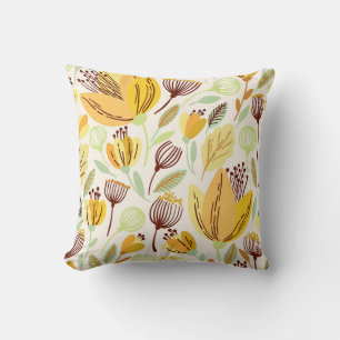 Cute Hand Drawn Yellow Floral Pattern Cushion