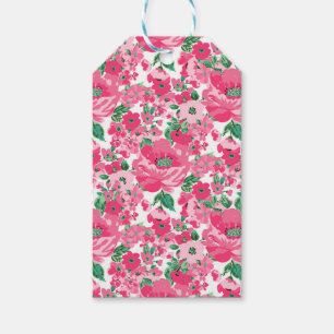 Cute Hand Paint Pink Flowers Elegant White Design Gift Tags