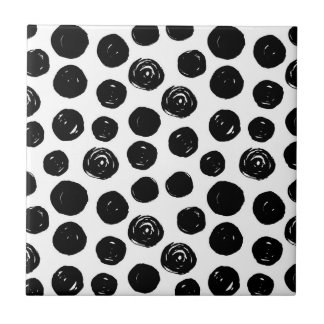 Cute hand painted black and white polka dots tile