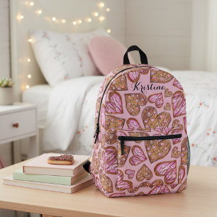 Cute Hand-painted Heart Shaped Cookies on Pink Printed Backpack