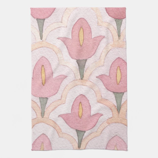 Cute hand painted tulip for dinner cooking time tea towel (Vertical)