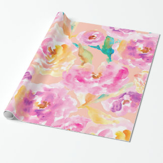 Cute Hand Painted Watercolor Flowers Wrapping Paper
