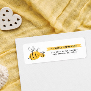 Cute Handdrawn Bees & Yellow Banner Return Address