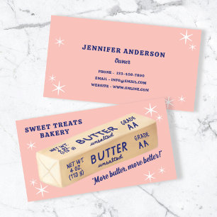 Cute HandDrawn Butter Retro Type Blush Pink Bakery Business Card