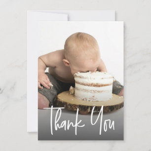 Cute handlettering Thank you 1st birthday photo Card