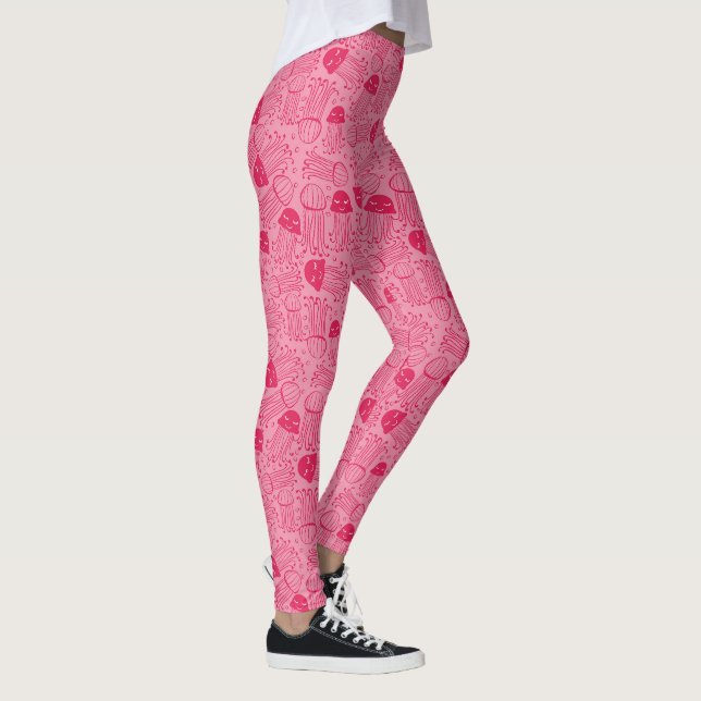 Cute handmade jelly fish pattern pink background leggings (Right)