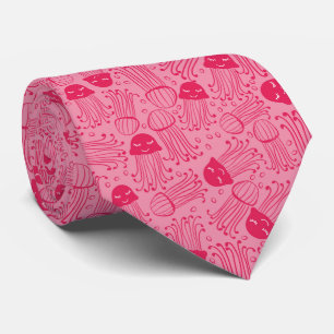 Cute handmade jelly fish pattern pink background tie