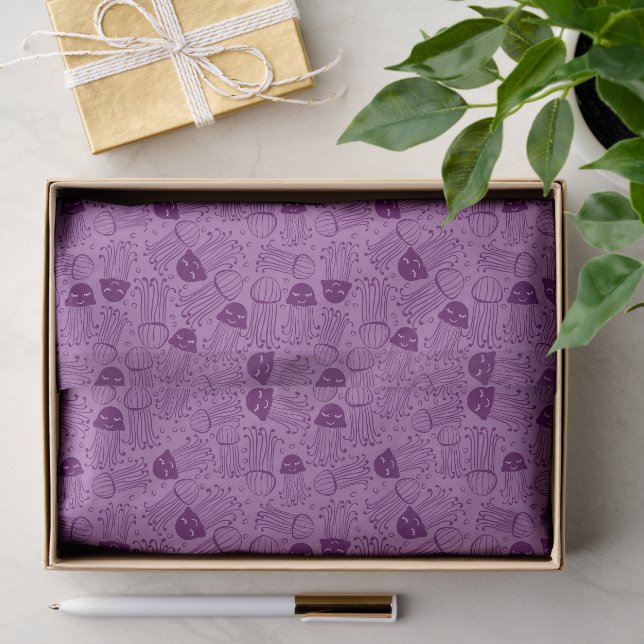 Cute handmade jelly fish pattern purple background tissue paper (Gift)