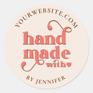 Cute Handmade with Love Heart    Pink Terracotta Classic Round Sticker