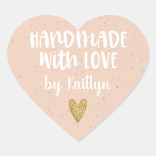 Cute Handmade With Love  Heart Sticker