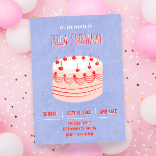 Cute handwriting birthday cake  invitation