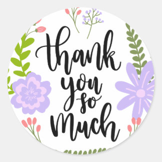 Cute handwritten floral typography Many Thanks Classic Round Sticker