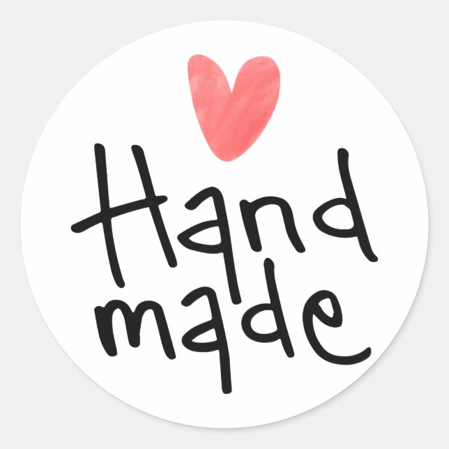 Cute Handwritten Handmade Red Heart Classic Round Sticker (Front)