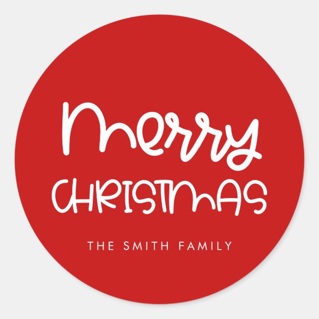 Cute handwritten script Merry Christmas Classic Round Sticker (Front)