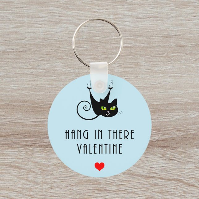 Cute Hang in There Valentine Hanging Black Cat Key Ring (Creator Uploaded)