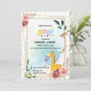 Cute Hanging clothes giraffe Floral Baby shower Invitation