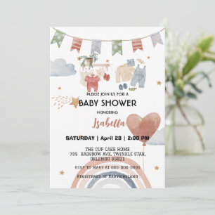 Cute hanging cloths rainbow balloon baby shower invitation