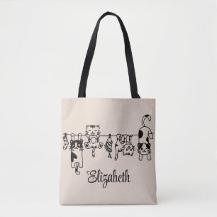 Cute Hanging Kittens Custom Name Tote Bag