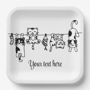 Cute Hanging Kittens Custom Text/Name Paper Plate