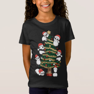 Cute Hanging Panda Christmas Tree Santa Hat Family T-Shirt