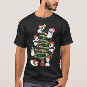 Cute Hanging Panda Christmas Tree Santa Hat Family T-Shirt