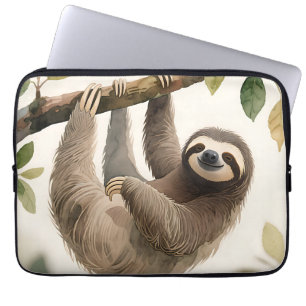 Cute Hanging Sloth Watercolor Relaxed Smile Laptop Sleeve