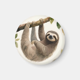 Cute Hanging Sloth Watercolor Relaxed Smile Magnet