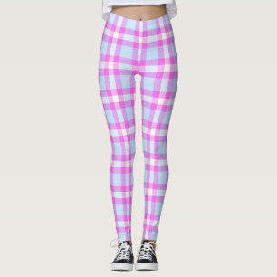 Cute Hannah Pink Frost Buffalo Check Plaid Pattern Leggings