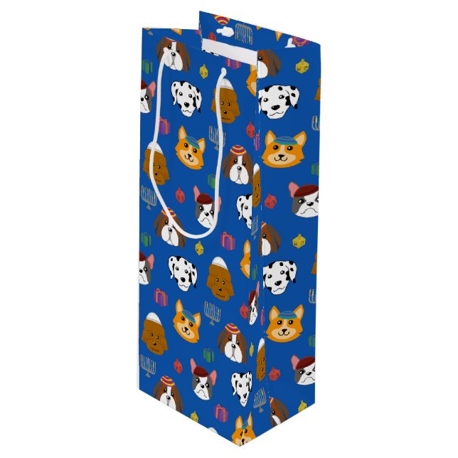 Cute Hannukah Dog Patterned Wine Gift Bag (Front Angled)