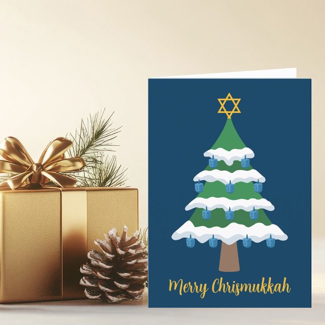 Cute Hanukkah Christmas Tree Merry Chrismukkah Holiday Card (Creator Uploaded)