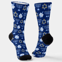Cute Hanukkah Dreidel Menorah Pattern Blue Gold
