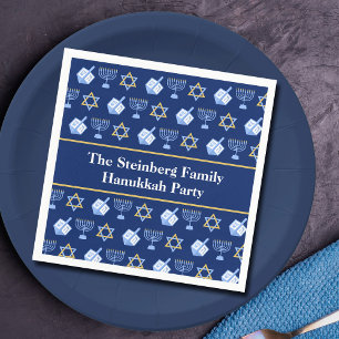 Cute Hanukkah Dreidel Menorah Pattern Custom Party Napkin