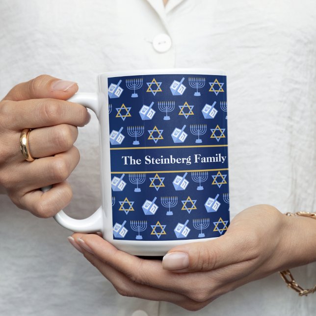Cute Hanukkah Dreidel Menorah Personalised Gift Coffee Mug (Creator Uploaded)