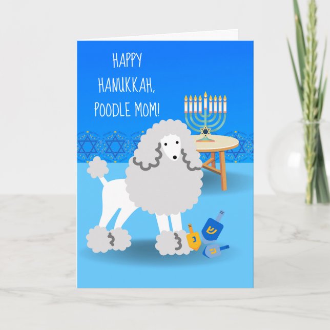 Cute Hanukkah for Poodle Mum with Menorah Card (Front)
