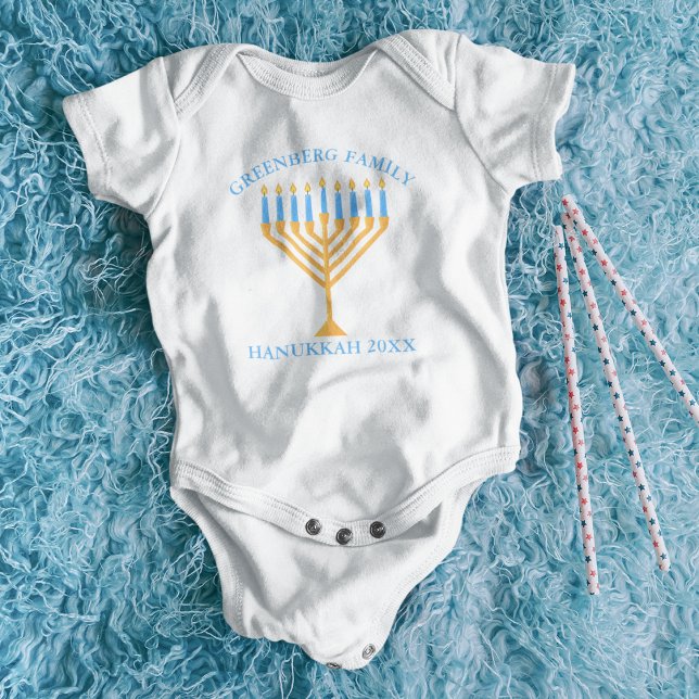 Cute Hanukkah Menorah Family Reunion Personalised Baby Bodysuit (Creator Uploaded)