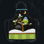 Cute Hanukkah Owl & Menorah Snowy Tree Night Apron<br><div class="desc">This Cute, Colourful Hanukkah Owl & Menorah in a Snowy Tree on Starry Night is totally fun! The Colourful Cartoon style will delight kids of all ages. Apron is designed to make people smile. Includes the words "Light up the Night" and space for your name. All text can be easily...</div>