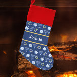 Cute Hanukkah Pattern Kids Personalised Christmas Stocking<br><div class="desc">Beautiful Hanukkah stocking in pretty blue with a cool pattern of Judaism star,  dreidel for fun Chanukah games,  and the Jewish menorah for the holiday.</div>
