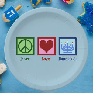 Cute Hanukkah Peace Love Paper Plate