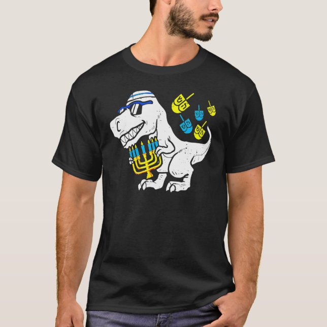 Cute Hanukkah Rex Dinosaur Menorasaurus Chanukah B T-Shirt (Front)