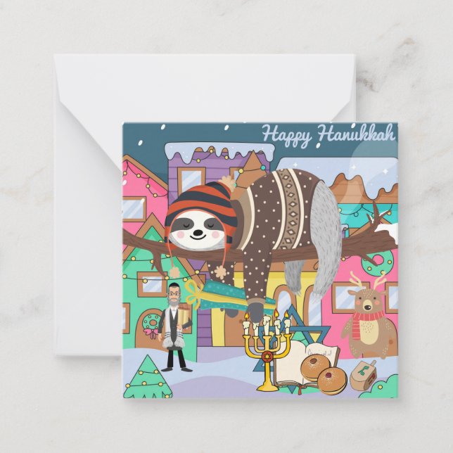 Cute Hanukkah Sloth Note Card (Front)