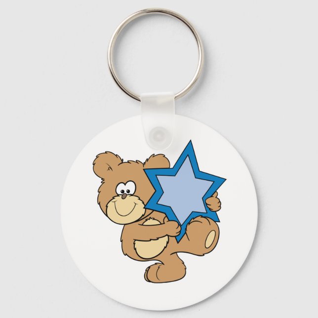 cute hanukkah teddy bear holding star of david key ring (Front)