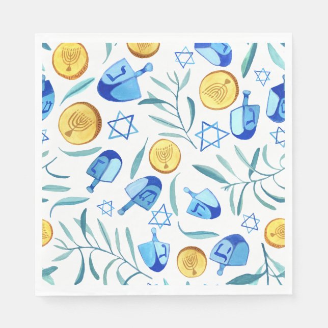 Cute Hanukkah Watercolor Bar Bat Mitzvah Jewish Napkin (Front)